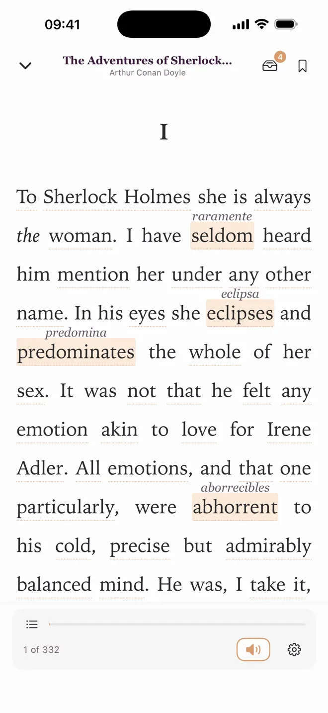 Plum reader showing translations above difficult words